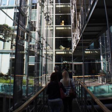 Most of the German Parlament buildings are constructed with glass, with the theme 'transparency' (in politics) in mind